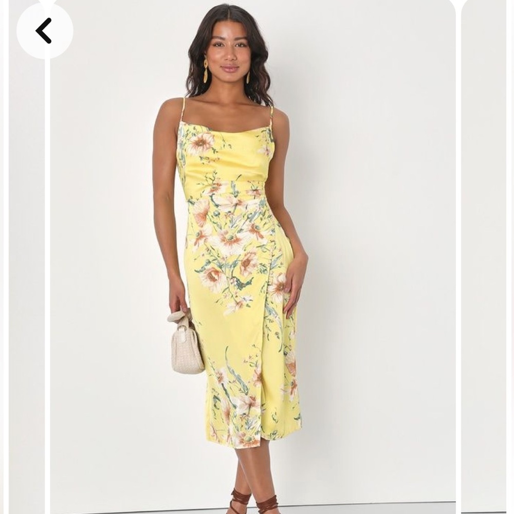 Floral Yellow Satin Dress